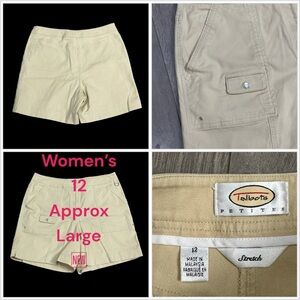 Women's Talbots 12 12P Petite Large Shorts Chino Khakis Khaki Stretch Flat Front